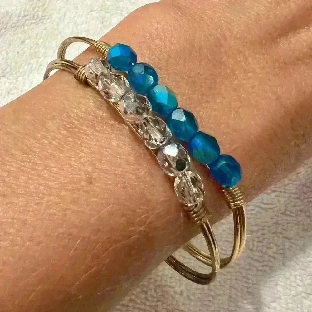 Luca & Danni Blue Beaded Bracelet Bangle Hook Clasp- Slight bend near clasp